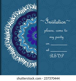 Beautiful postcard template with an oriental rug or snowflake great as a birthday postcard, wedding or baby shower invitation, thank you card, booklet design etc