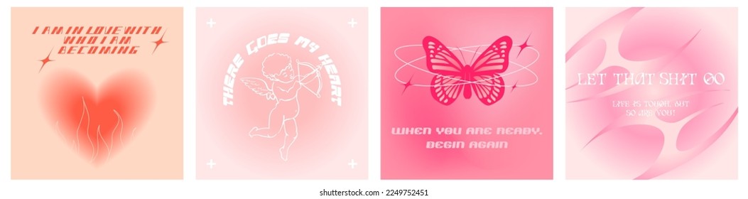 Beautiful postcards and hearts  quotes  butterflies  cupid for post  Trendy gradients  typography  y2k  Social media instagram post templates for digital marketing   sales promotion 