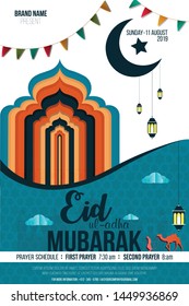 Beautiful poster, banner or flyer design decorated with Islamic elements for Eid al-adha