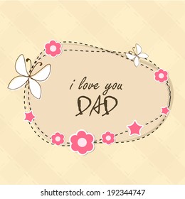 Beautiful poster, banner or flyer design with stylish text I love you in stylish frame decorated by flowers and butterflies on brown background. 