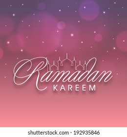 Beautiful Poster, Banner Or Flyer Design With Stylish Text Ramadan Kareem And Mosque On Shiny Pink Background.