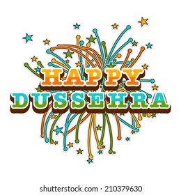 Beautiful poster of dussehra wishes with colourful stars and crackers.