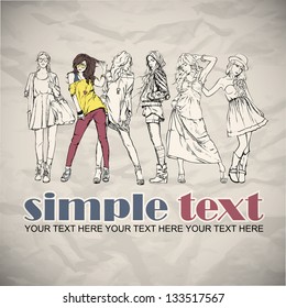 Beautiful poster with fashion girls. Vector illustration.