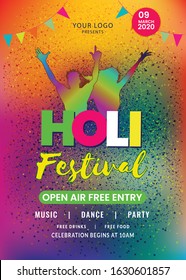 Beautiful poster for Indian festival Happy Holi with colorful background.