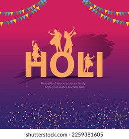 Beautiful poster for Indian festival Happy Holi with dancing people. vector illustration design