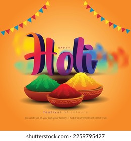 Beautiful poster for Indian festival Happy Holi with3d letter background. vector illustration design