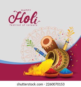 Beautiful poster for Indian festival Happy Holi with pot background. vector illustration design