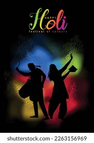 Beautiful poster for Indian festival Happy Holi with dancing people. vector illustration design