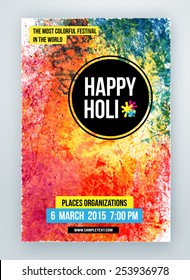 Beautiful poster for Indian festival Happy Holi with colorful watercolor blots.