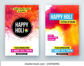 Beautiful poster for Indian festival Happy Holi with colorful watercolor blots.