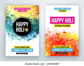 Beautiful poster for Indian festival Happy Holi with colorful watercolor blots.