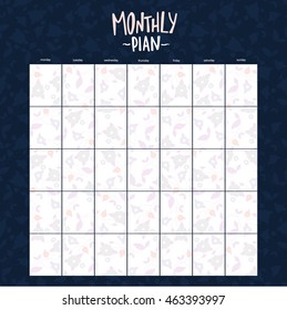 Beautiful poster for a month for notes. Planning calendar. Cute month planner. To Do List. Floral pattern, pattern, backdrop.