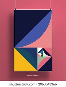 Beautiful poster template with abstract geometric shapes background.  Trendy colorful and geometric shapes design with golden ratio proportions. Vector illustration.