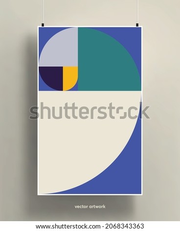 Beautiful poster template with abstract geometric shapes background.  Trendy colorful and geometric shapes design with golden ratio proportions. Vector illustration.