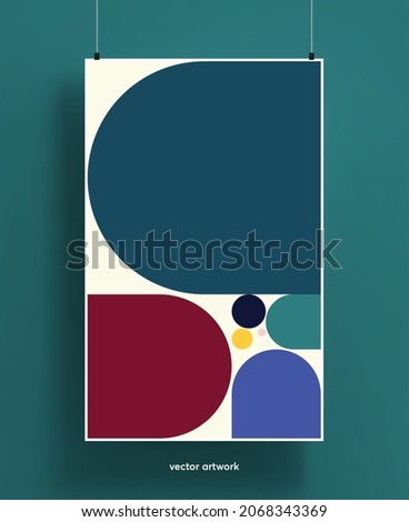 Beautiful poster template with abstract geometric shapes background.  Trendy colorful and geometric shapes design with golden ratio proportions. Vector illustration.