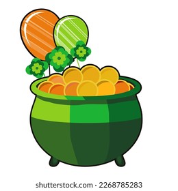 Beautiful pot of gold, Patrick day clipart, vector illustration