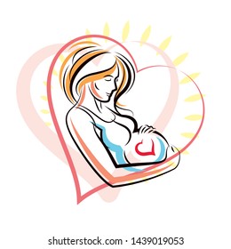 Beautiful Pregnant Female Body Silhouette Surrounded Vector De Stock Libre De Regal As