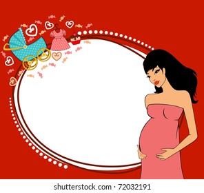 Beautiful pregnant girl on a large term. Vector