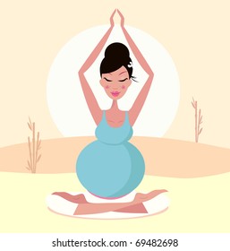 Beautiful pregnant mom practicing yoga pose. Vector Illustration.