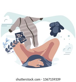 beautiful pregnant mother flat lay, happy maternity, vector