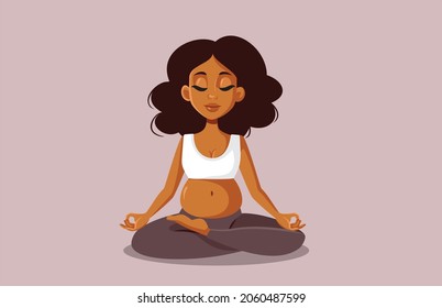 Beautiful Pregnant Woman of African Ethnicity Vector Illustration
Young mother to be meditating doing Pilates taking a break and relaxing
