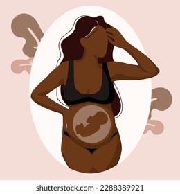 beautiful pregnant woman with baby .Pregnancy and motherhood.girl and pregnant belly.Beige colors. Faceless style vector