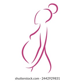 Beautiful pregnant woman banner with copy space, concept of pregnancy, family, parenthood. Vector flat illustration. Motherhood, maternity, babies and pregnant woman