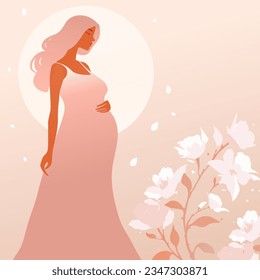 Beautiful pregnant woman, concept of pregnancy and motherhood, vector