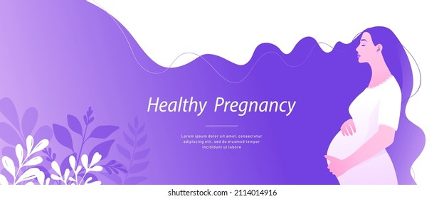 Beautiful Pregnant Woman Expecting A Baby With Purple Hair.