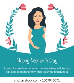Beautiful pregnant woman. Happy expecting mother  illustration. Mothers day