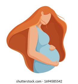 Beautiful pregnant woman. Happy Mothers day. Vector illustration.