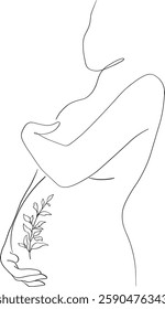 Beautiful pregnant woman line art. Pregnant belly