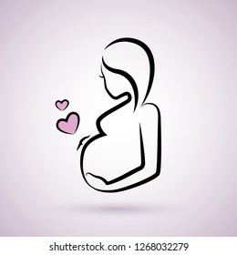 Beautiful Pregnant Woman Line Drawing Vector Illustration EPS10