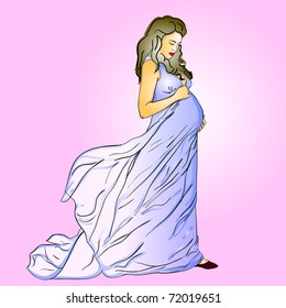 The beautiful pregnant woman in a long dress