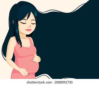 Beautiful pregnant woman with long hair copyspace background