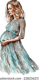 Beautiful Pregnant Woman - Mother Watercolor Illustration