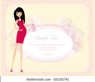Beautiful pregnant woman on shopping for her new baby Vector Illustration