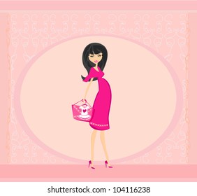 Beautiful pregnant woman on shopping for her new baby Vector Illustration