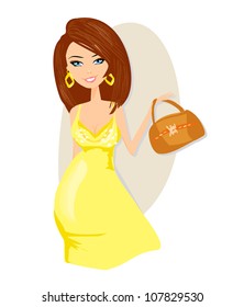 Beautiful pregnant woman on shopping for her new baby Vector Illustration