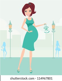  Beautiful pregnant woman on shopping for her new baby Vector