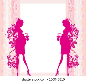  Beautiful pregnant woman on shopping - card