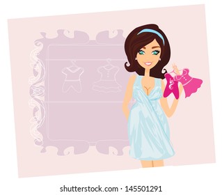 Beautiful pregnant woman on shopping for her new baby