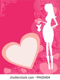 Beautiful pregnant woman on shopping for her new baby- abstract background