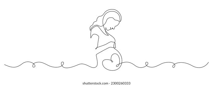 Beautiful pregnant Woman in one continuous line drawing. Healthy pregnancy and birth baby symbol in simple linear style. Concept for Happy Mother day banner. Editable stroke. Vector illustration