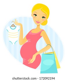 Beautiful pregnant woman shopping