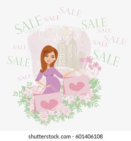 Beautiful pregnant woman - shopping card