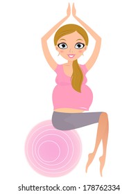 Beautiful Pregnant woman sitting on Pilates exercise ball