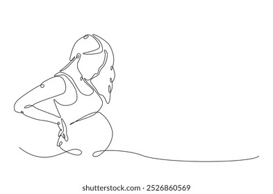 Beautiful pregnant woman touching her belly in continuous one line drawing. Simple line art illustration of pregnant belly. Editable vector.