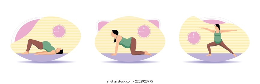 Beautiful prenatal yoga illustration set. pregnant woman doing prenatal yoga. Vector illustration.