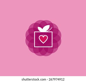 Beautiful present box with a heart on pink background